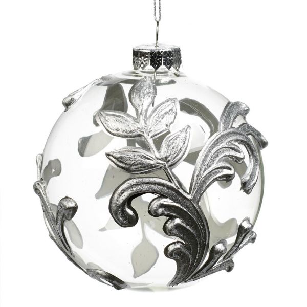 Прозрачный елочный шар с абстрактным серебряным узором 10 см AL 70222 GOODWILL