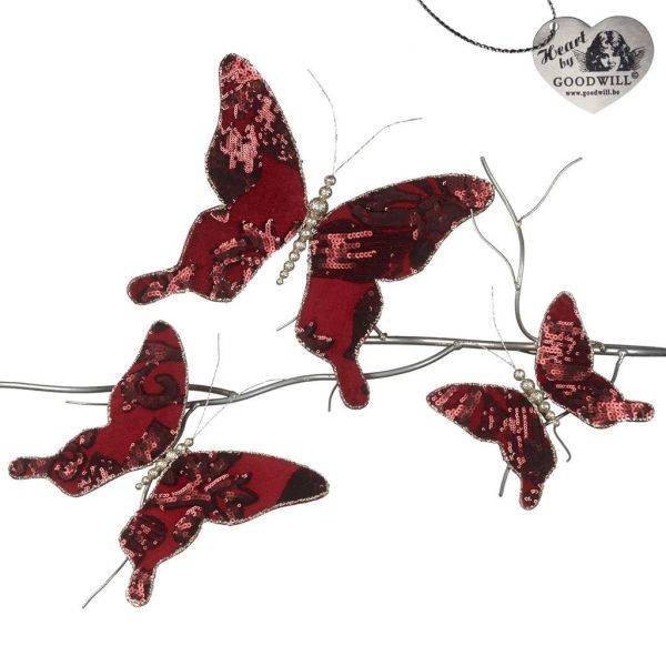 Красные бабочки украшение на елку 28,5 см B 93323 GOODWILL
