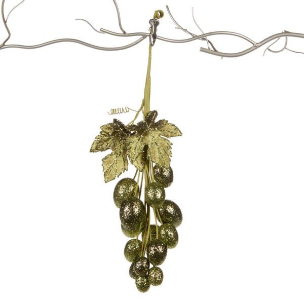 Елочное украшение зеленый виноград на ветку 36 см BR 36059 GOODWILL