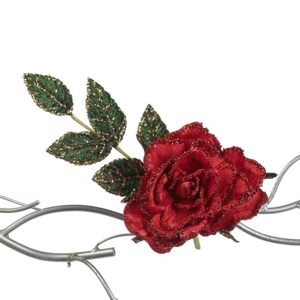 Искусственный цветок роскошной розы с листьями на клипсе 28 см BR 37133 GOODWILL