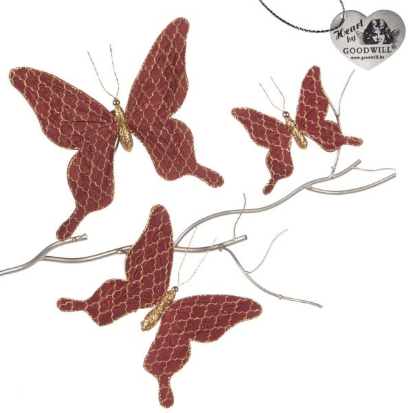 Набор елочных украшений 3 бабочки на клипсах с узорчатыми крылышками 23 см J 63113 GOODWILL