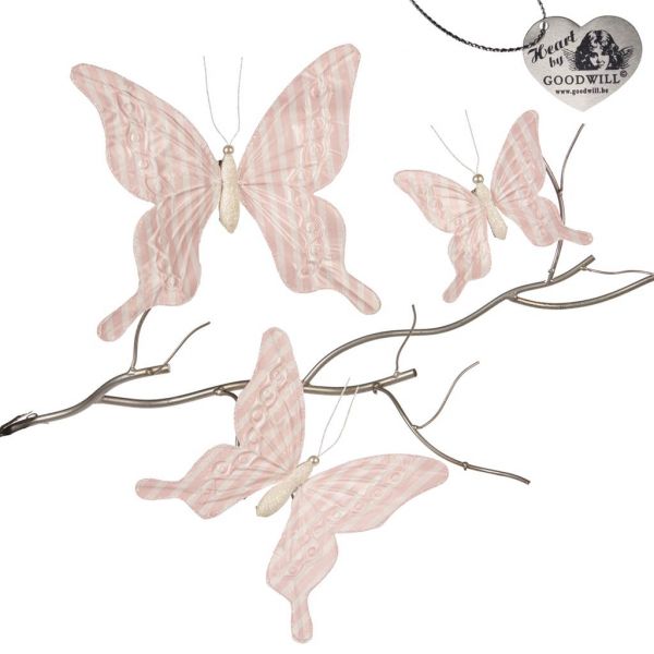 Набор елочных украшений 3 бабочки на прищепках с полосатыми крылышками 23 см J 63266 GOODWILL