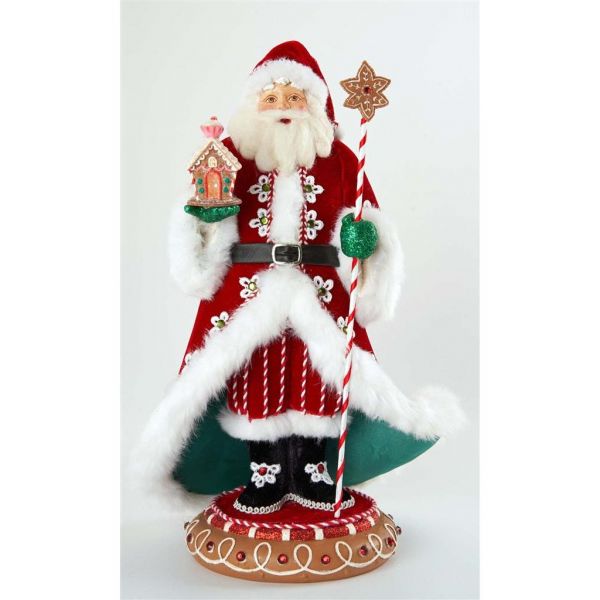Кукла Дед Мороз с посохом на подставке 36 см KC 28-128151 KATHERINE`S COLLECTION