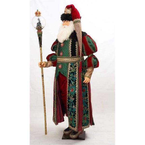 Кукла большой Санта Клаус с посохом на подставке 127 см KC 28-128165 KATHERINE`S COLLECTION