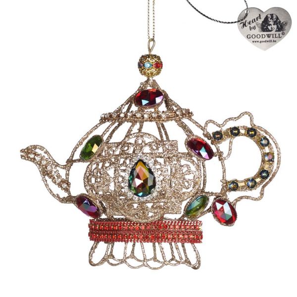 Елочное украшение заварочный чайник со стразами и блестками 15 см MO 92509 GOODWILL