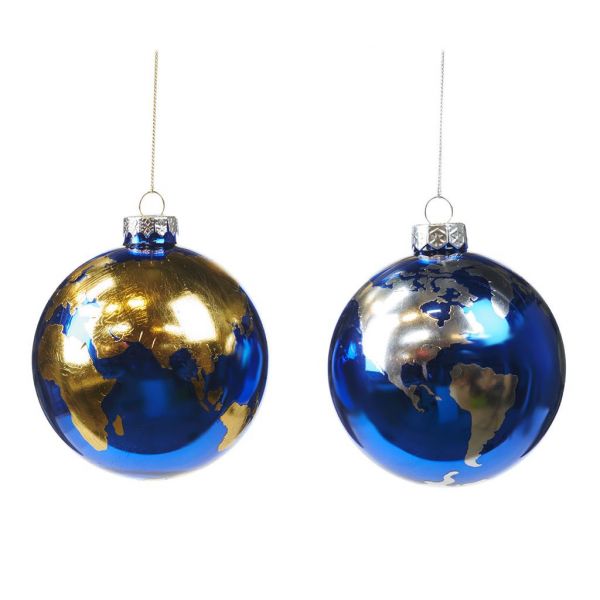 Набор 2 синих елочных шара в декоре глобус 10 см TR 25221 GOODWILL