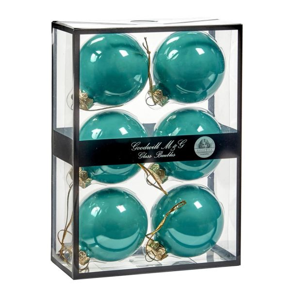 Набор 6 голубых елочных шаров в подарочной коробке 7 см UG 60008 GOODWILL